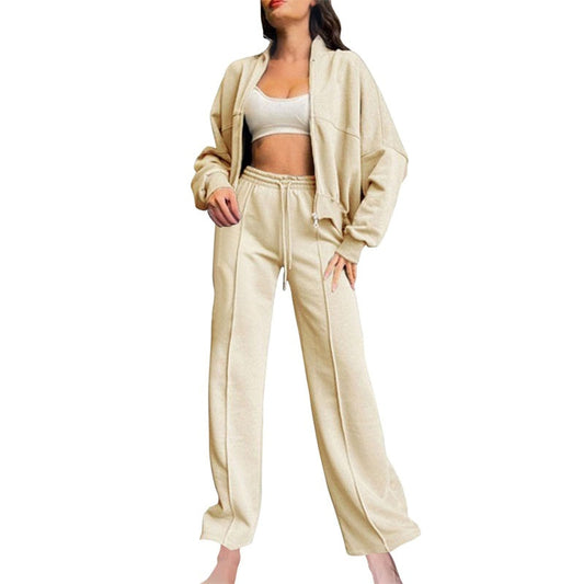 📦Femei cu mânecă lungă Zip Coat Drawstring Sweatpants 2-Piece Sets