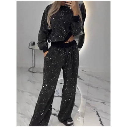 📦Top cu paiete și pantaloni cu picior larg Set două piese