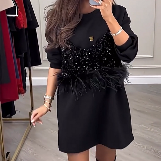 📦Livrare gratuită📦Rochie 2 piese cu paiete negre pentru femei Fashion